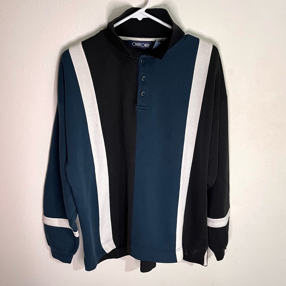 Vintage 90s Cherokee Sport Colorblock Henley Collar Sweatshirt Mens Size Medium
